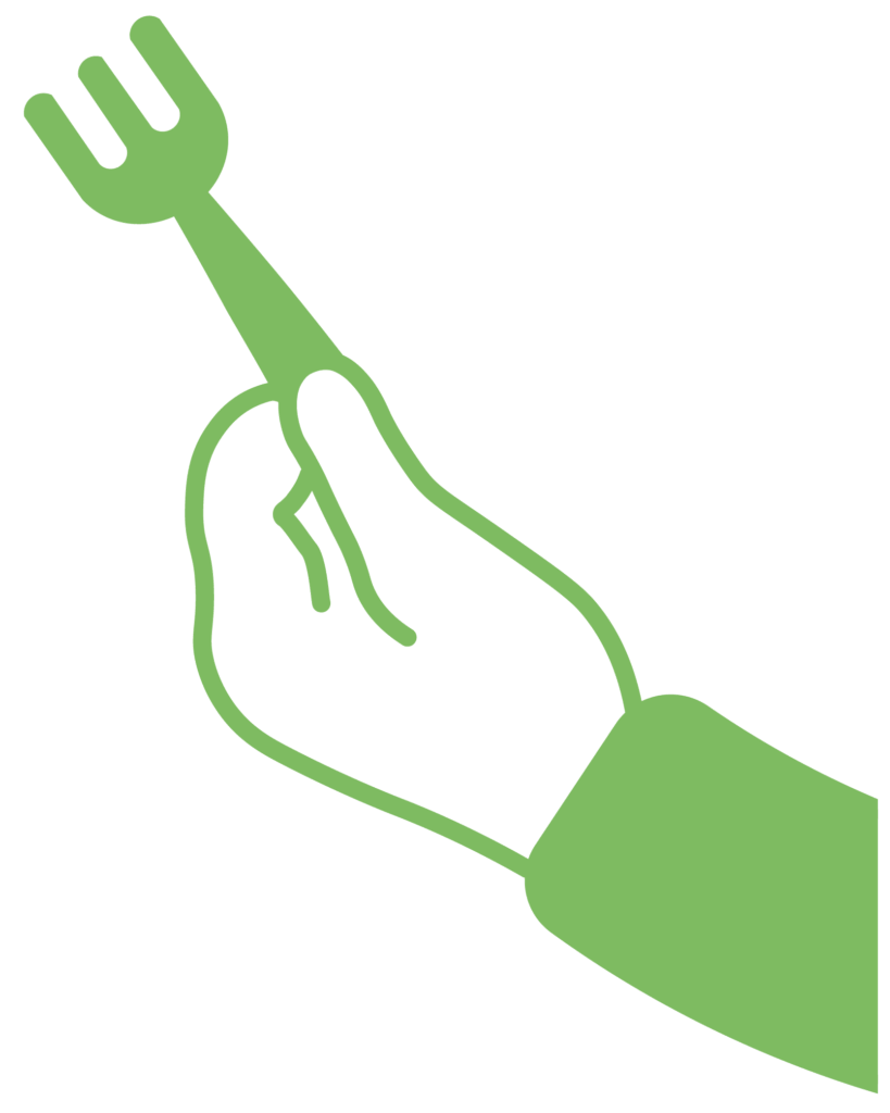 Ein grünes Icon einer Hand, die eine Gabel nach oben hält.